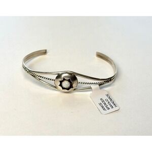 Navajo Handmade White Lab Opal Shadow Box Sterling Silver Cuff Bracelet